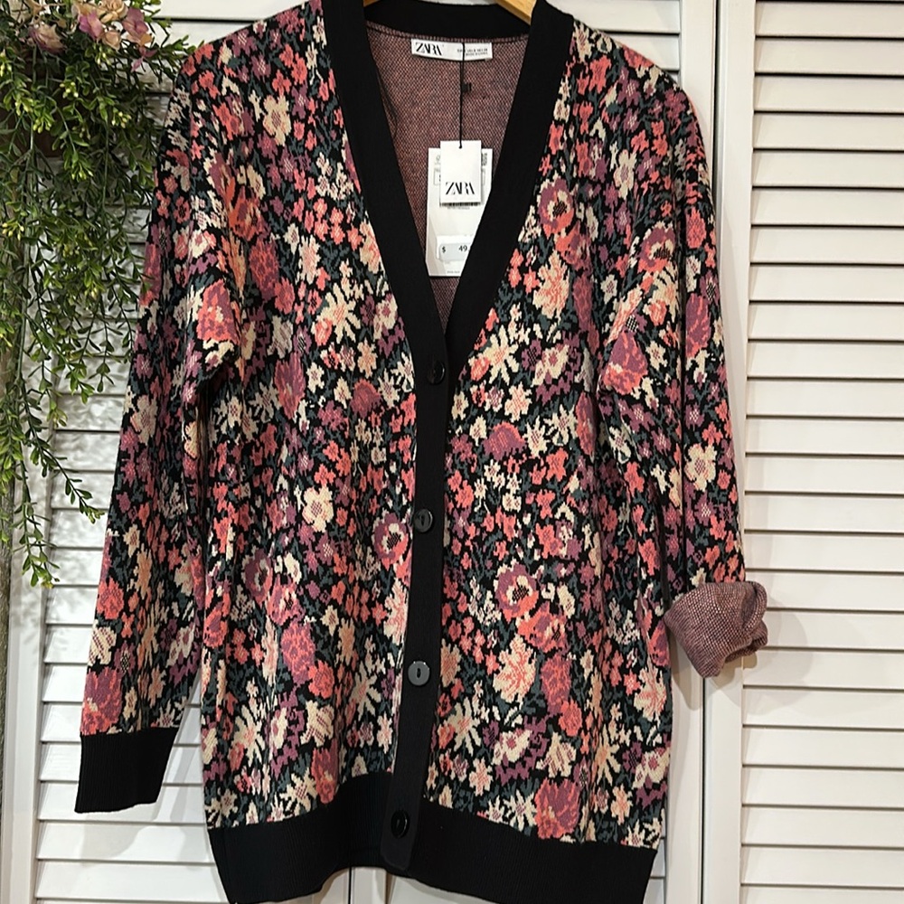 Zara Floral Tapestry Button Cardigan NWT S